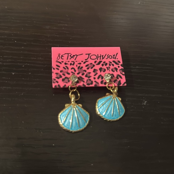 NWT Betsey Johnson Blue and Gold Shell Earrings dangling - Picture 3 of 4